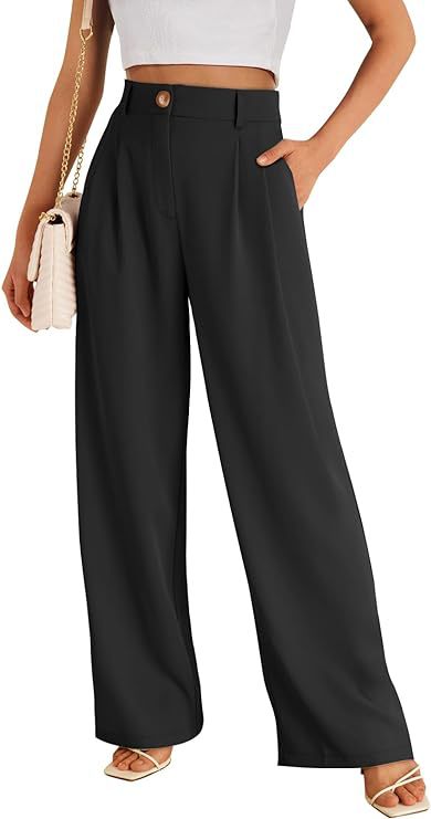Women's High-Waisted Stretch Formal Pants with Wide Leg