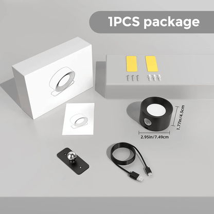 Confezione supporto magnetico per altoparlante, include cavo USB, viti, adesivi e base magnetica. Dimensioni: 2,95x1,77 pollici.