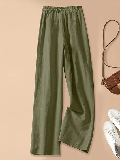 Pantaloni Donna a Vita Alta con Coulisse in Lino Blend – Stile Casual Estivo