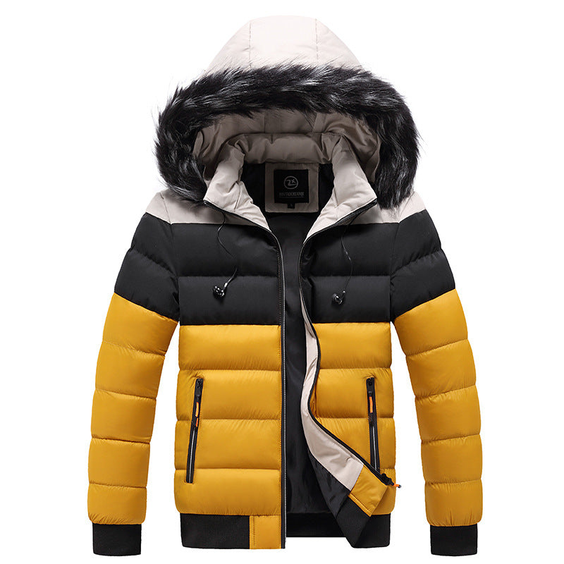 Men's Winter Puffer Jacket with Hood and Zip Closure
