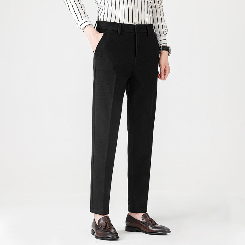 Pantaloni Uomo da Completo Dritti Vita Media Microelastici con Chiusura a Bottone – Stile Formale