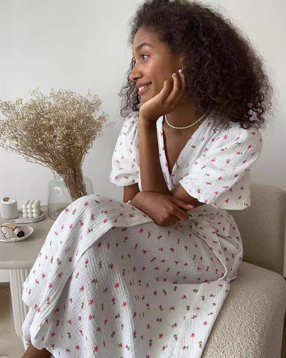 Vestido de Verano para Mujer Floral con Escote en V y Atadura Frontal – Vestido Elegante de Verano