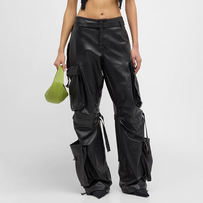 Pantaloni da Donna in PU a Vita Alta con Gamba Dritta