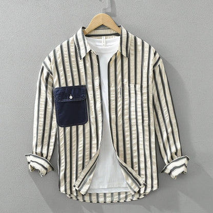 Men's Striped Shirt with Loose Fit and Long Sleeves, Button Closure