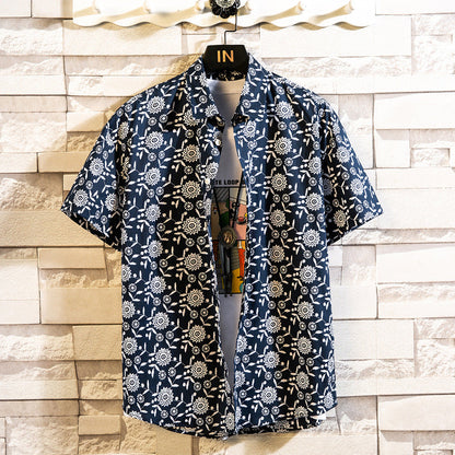 Camicia Estiva Uomo a Maniche Corte con Stampa Floreale e Colletto a Revers – Stile Casual Slim Fit