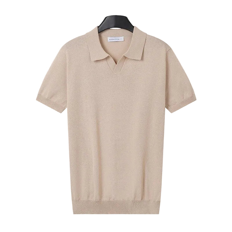 Sommerpolo til mænd i strik med korte ærmer og slim fit
