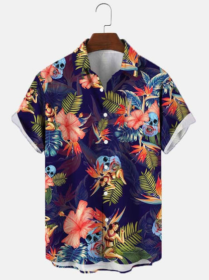 Camicia Uomo a Maniche Corte con Stampa Floreale e Tessuto Elasticizzato – Stile Casual
