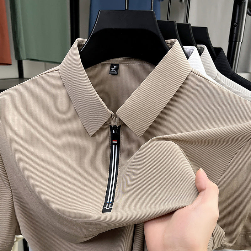 Polo Uomo Estiva con Mezza Zip, Maniche Corte e Vestibilità Aderente – Effetto Seta