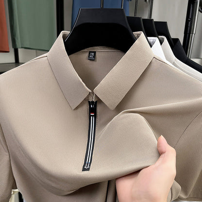 Polo Uomo Estiva con Mezza Zip, Maniche Corte e Vestibilità Aderente – Effetto Seta