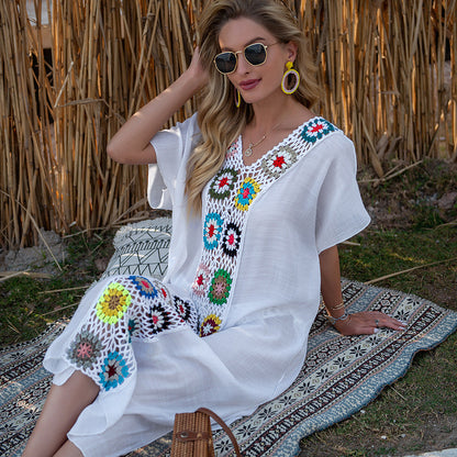 Copricostume Estivo Donna all’Uncinetto con Design a Contrasto