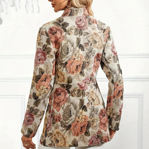 Women's Printed Blazer Jacket with Floral Pattern