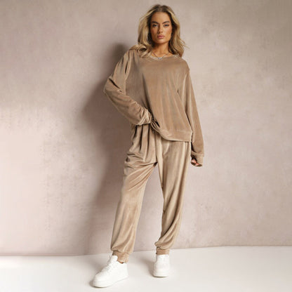 Women's Two-Piece Set with Long Sleeve Top and Straight Leg Pants – Casual Set