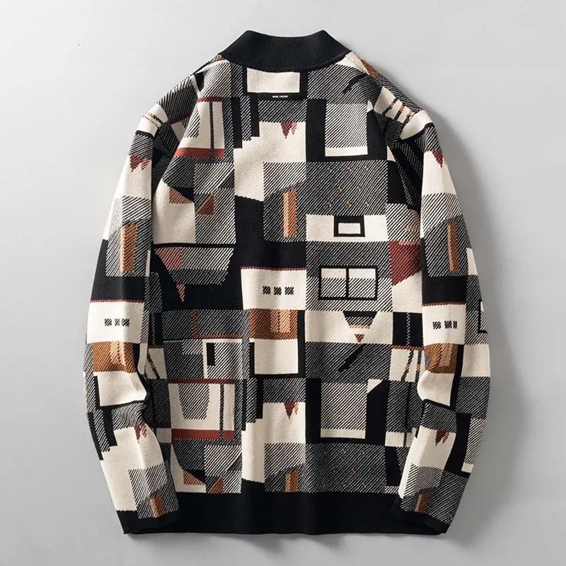 Men's Cardigan with Irregular Color Block Design