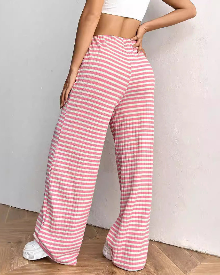 Pantalones de mujer de algodón y pernera recta con estampado de rayas