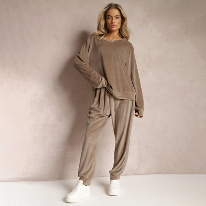 Women's Two-Piece Set with Long Sleeve Top and Straight Leg Pants – Casual Set