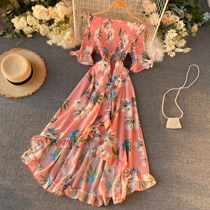 Abito Midi Donna con Spalle Scoperte, Maniche Corte e Volant – Stile Estivo