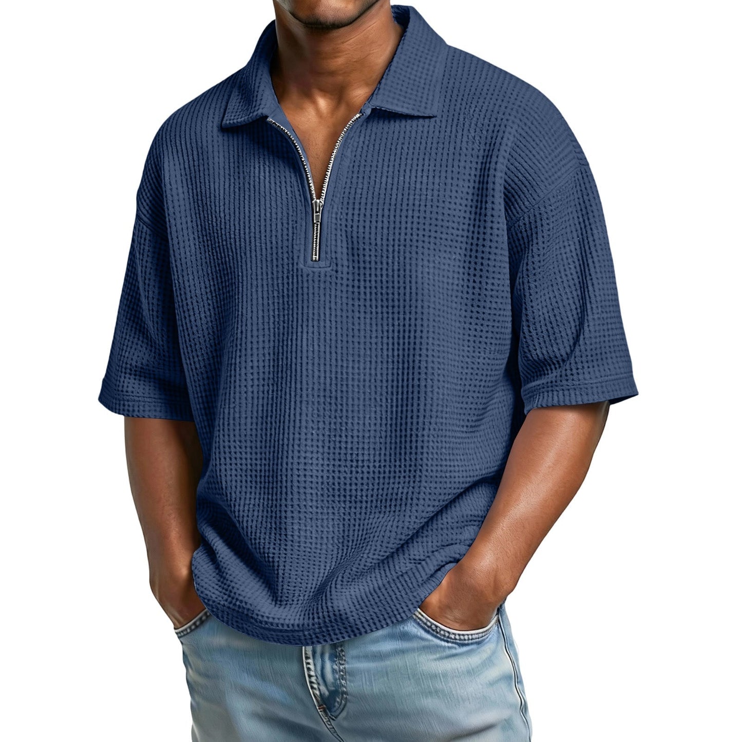 Men's Summer Polo Shirt in Honeycomb Knit with Short Sleeves – Regular Fit
