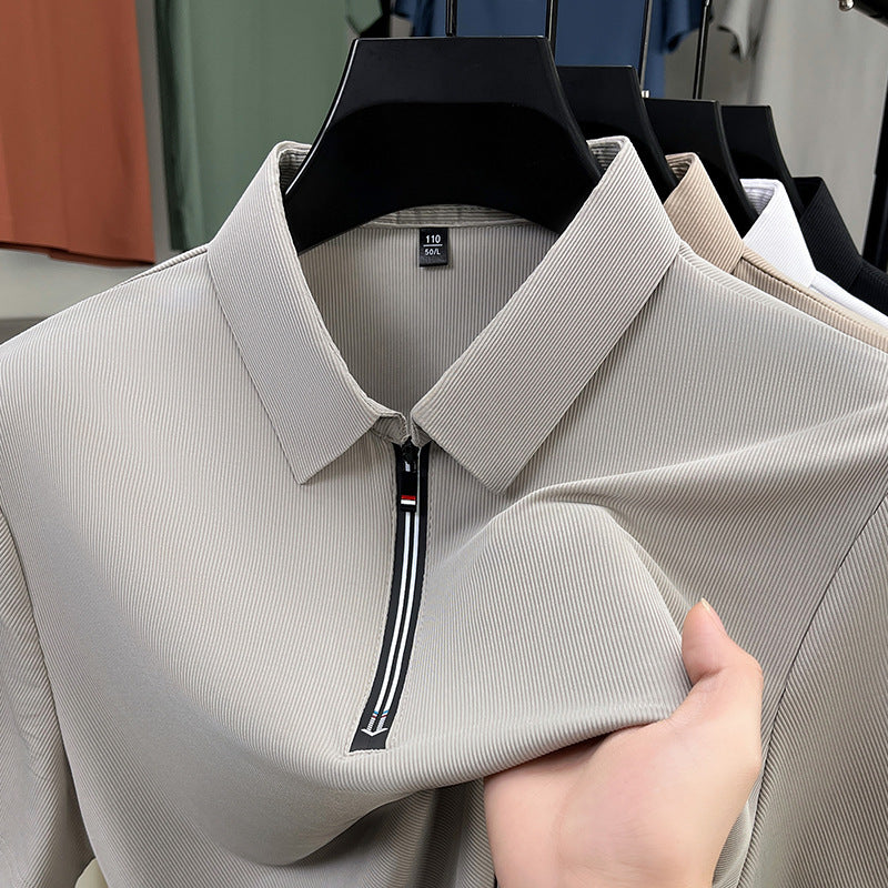 Polo Uomo Estiva con Mezza Zip, Maniche Corte e Vestibilità Aderente – Effetto Seta
