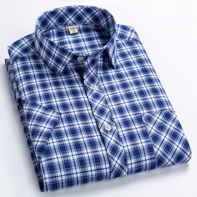 Men's Summer Shirt with Notched Collar and Checkered Pattern – Cotton Blend