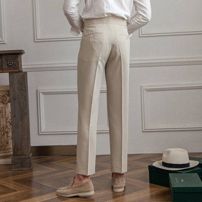 Pantaloni Uomo da Abito Dritti Vita Media Antipiega con Chiusura a Fibbia – Stile Formale