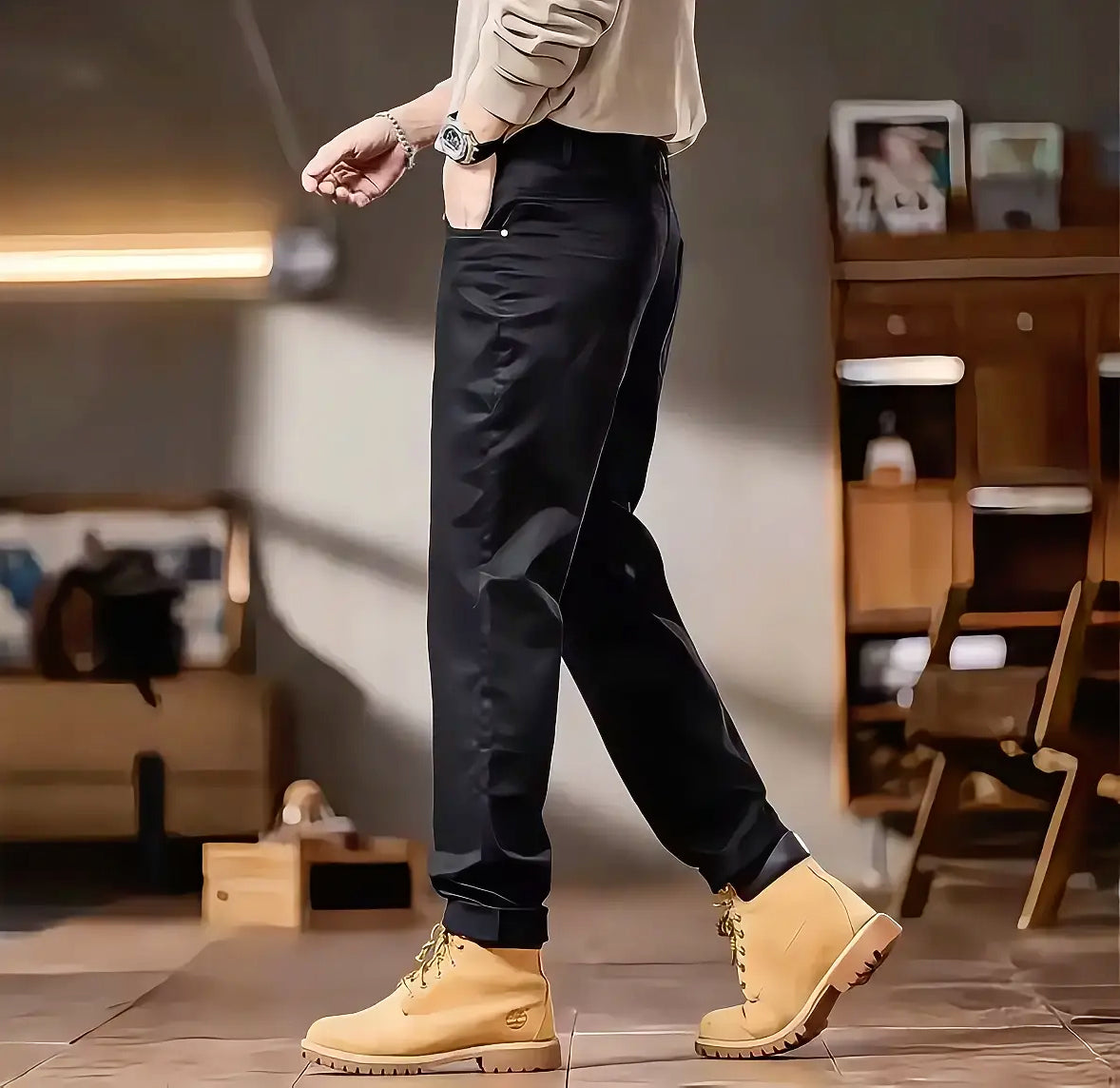 Pantaloni Chino da Uomo a Gamba Stretta in Tessuto Leggero