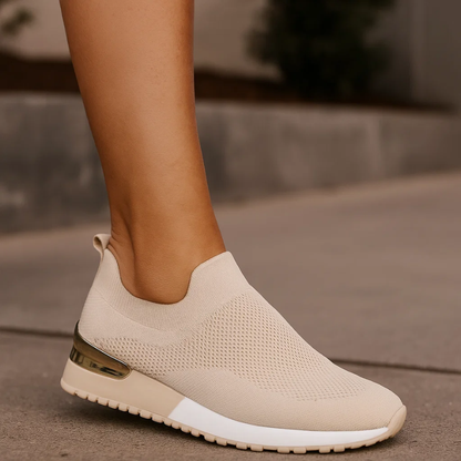 Women's Slip-On Sneakers with Breathable Mesh and Metallic Heel