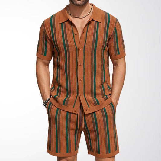 Men's Two-Piece Set with Knit Polo and Shorts – Coordinated Casual Style