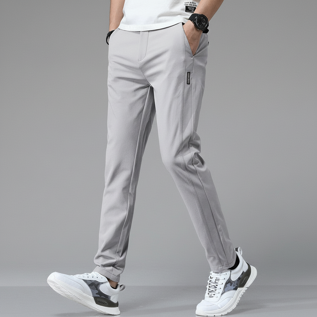 Pantaloni Uomo Affusolati con Vita Elasticizzata e Finitura Antipiega