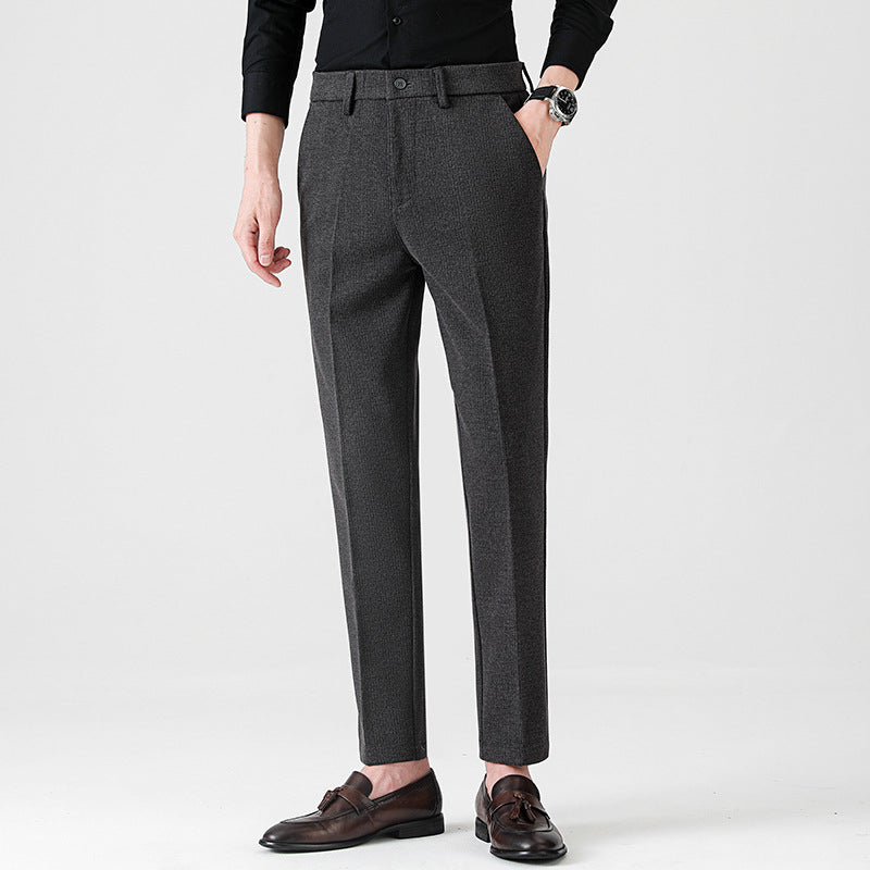 Pantaloni Uomo da Completo Dritti Vita Media Microelastici con Chiusura a Bottone – Stile Formale