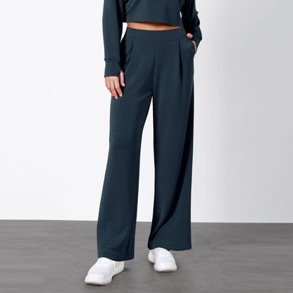Damebukser med Høj Talje og Lige Ben med Draperet Design – Elegant Look