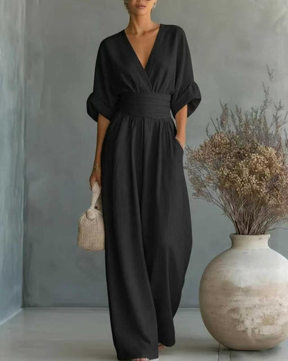 Tuta Donna con Scollo a V, Vita Alta e Vestibilità Slim – Tuta Elegante