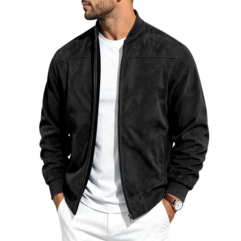 Chaqueta bomber para hombre de estilo ante, con cremallera completa, mangas largas y corte holgado.