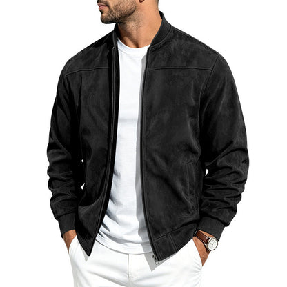 Chaqueta bomber para hombre de estilo ante, con cremallera completa, mangas largas y corte holgado.