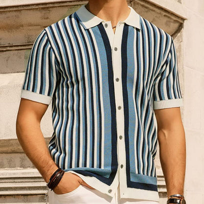Men’s Striped Knit Polo Shirt with Classic Collar