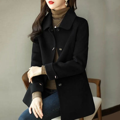 Women's Mid-Length Autumn Coat with Slim Fit and Long Sleeves