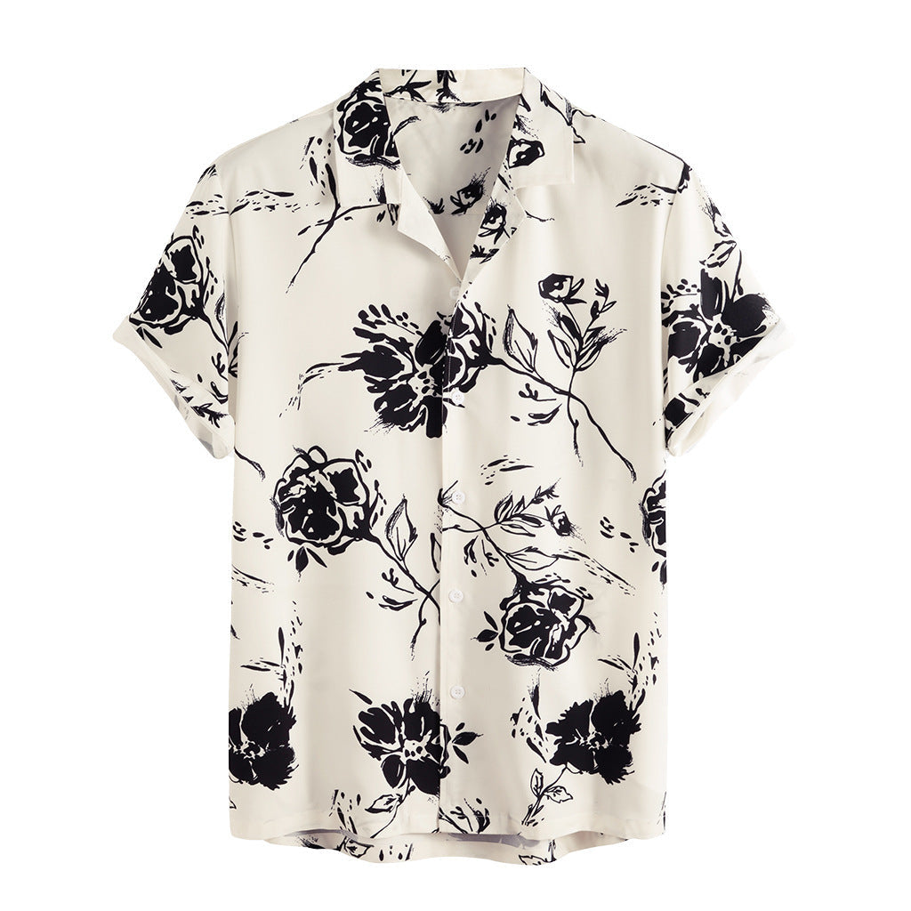 Camisa de verano para hombre con mangas cortas y estampado floral – Ajuste ceñido