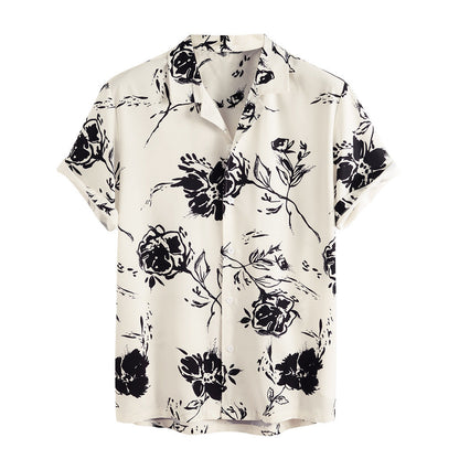 Camisa de verano para hombre con mangas cortas y estampado floral – Ajuste ceñido