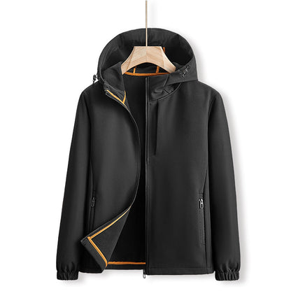 Men's Outdoor Jacket for Autumn with Solid Color Front Zip Closure