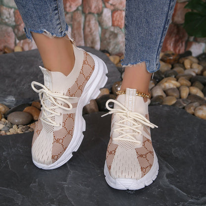 Women's Sneakers in Breathable Mesh with Laces – Rubber Sole and Round Toe