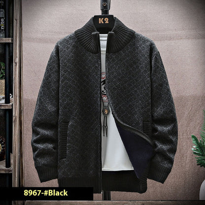 Men's Knit Coat with Zip and Long Sleeves