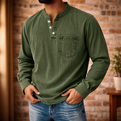 Camicia Uomo a Maniche Lunghe con Bottoni e Tasca sul Petto – Vestibilità Regolare Casual