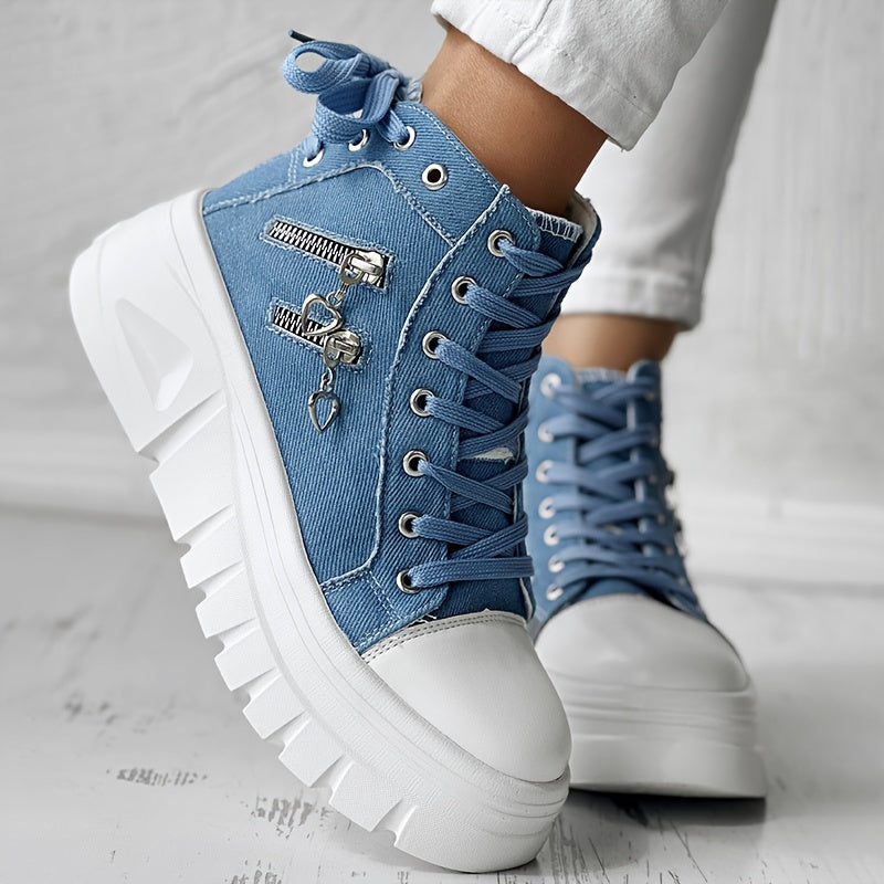 Women's Sneakers with Platform and Chunky Sole with Side Zip Details