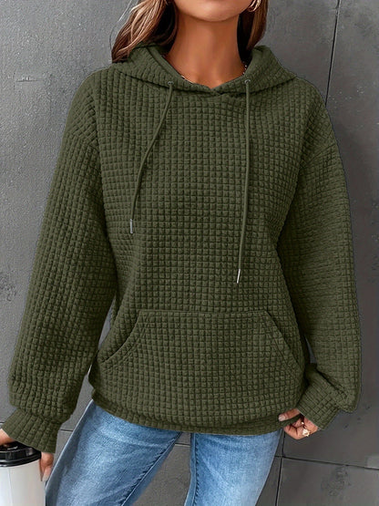 Felpa Donna con Cappuccio in Tessuto Waffle e Tasca Marsupio – Uso Quotidiano