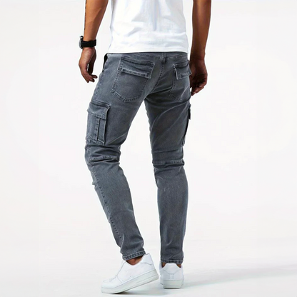 Jeans Cargo til Herre i Elastisk Stof med Flere Lommer – Casual Stil