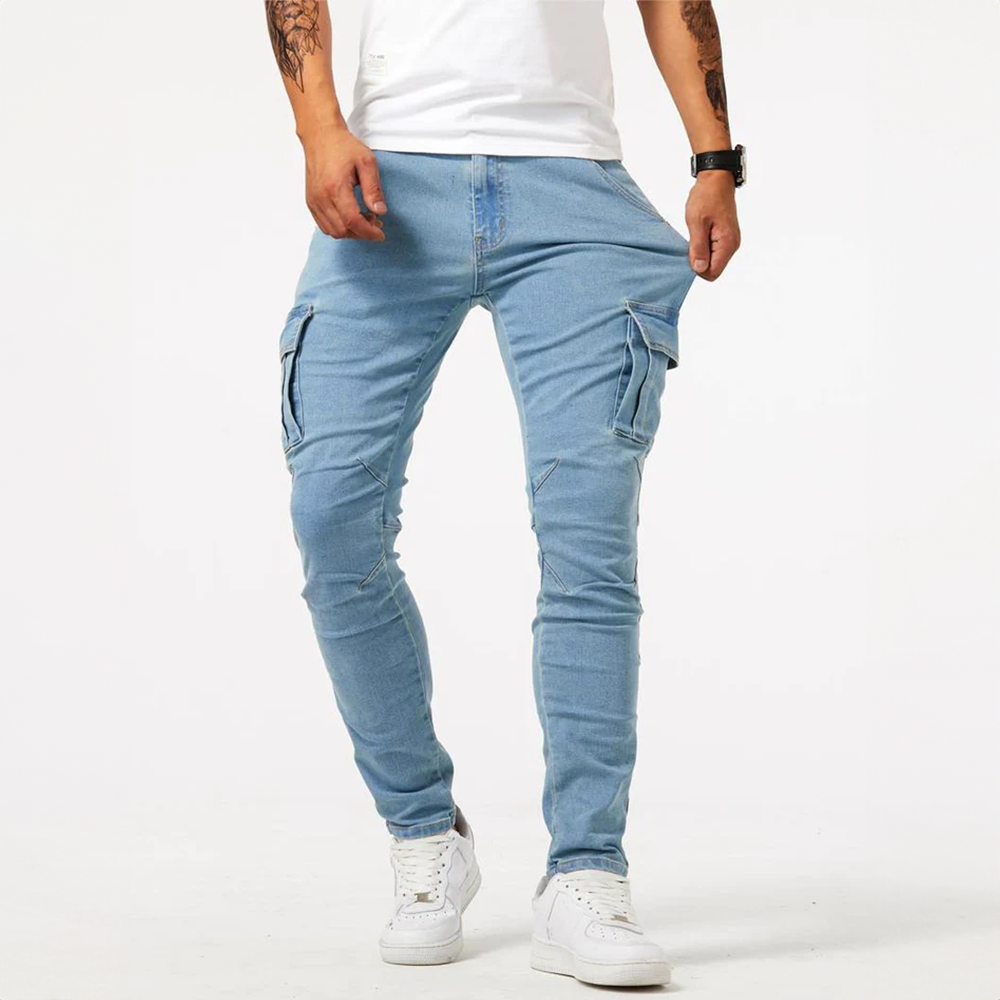 Jeans Cargo til Herre i Elastisk Stof med Flere Lommer – Casual Stil