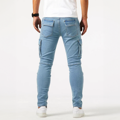 Jeans Cargo til Herre i Elastisk Stof med Flere Lommer – Casual Stil