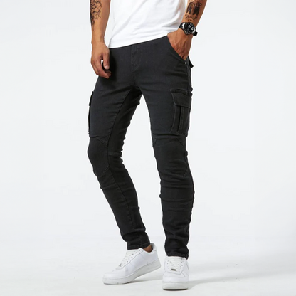Jeans Cargo til Herre i Elastisk Stof med Flere Lommer – Casual Stil