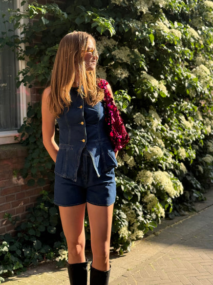 Women's Summer Two-Piece Denim Style Sleeveless Vest Set