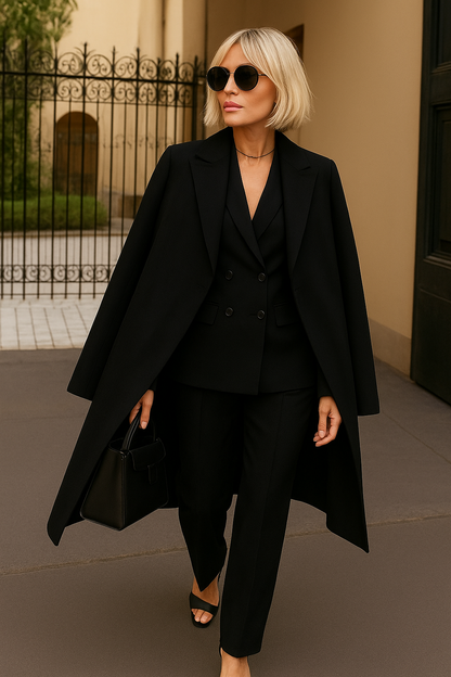 Women's Three-Piece Set: Coat, Blazer, and Regular Fit Pants – Wool Blend