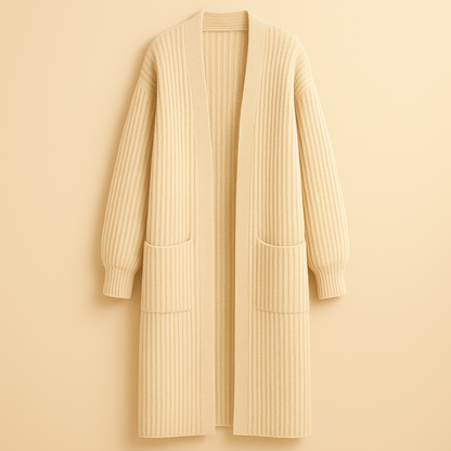 Women's Long Cardigan in Knit, Open Front, Oversized Fit